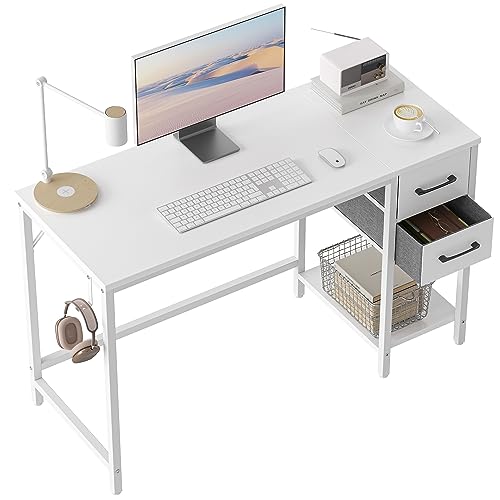 Cubiker Computertisch für das Home Office mit Schubladen, 100 cm Kleiner Schreibtisch zum Studieren und Schreiben, moderner einfacher PC-Tisch, Weiß von Cubiker
