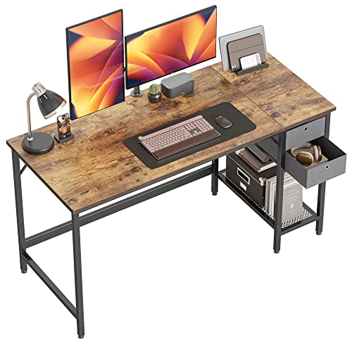 Cubiker Computertisch für das Home Office mit Schubladen, 140 cm Kleiner Schreibtisch zum Studieren und Schreiben, moderner einfacher PC-Tisch, Braun von Cubiker