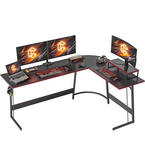 Cubiker Gaming Tisch 170x120x75cm, Schreibtisch mit Monitorständer, Eckschreibtisch, Gaming Schreibtisch L Form, Computertisch, Kohlefaser Schwarz von Cubiker
