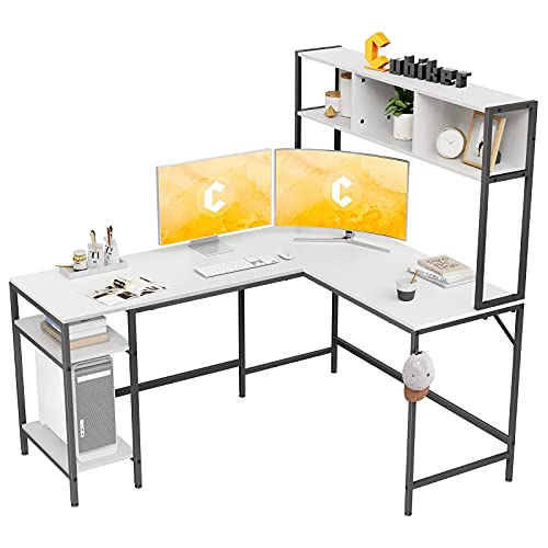 Cubiker L-förmiger Schreibtisch mit Stall, 150 x 120 cm, Eck-Computertisch, Home-Office, Gaming-Tisch mit Ablagefächern, platzsparend, weiß von Cubiker