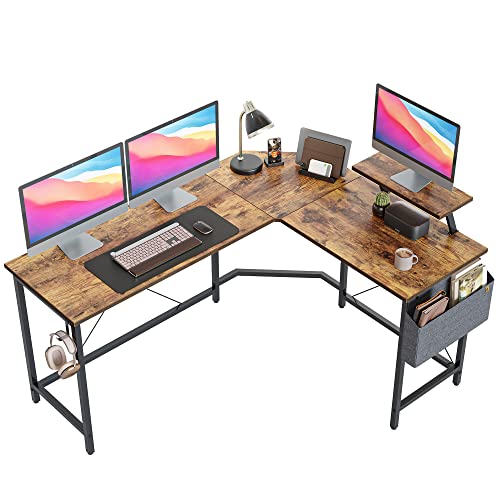 Cubiker Moderner L-förmiger Computertisch, 150 x 120 cm PC-Tisch, Stabiler Schreibtisch für Gaming, Eckschreibtisch mit Monitorständer und Aufbewahrungstasche, ecktisch groß bürotisch, Braun von Cubiker