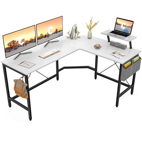 Cubiker Moderner L-förmiger Computertisch, 150 x 120 cm PC-Tisch, Stabiler Schreibtisch für Gaming, Eckschreibtisch mit Monitorständer und Aufbewahrungstasche, ecktisch groß bürotisch, Weiß von Cubiker