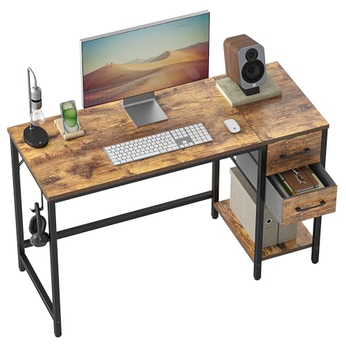Cubiker Schreibtisch, Computertisch mit Regal und 2 schubladen, 120 x 60 cm klein Pc Gaming Tisch, Bürotisch fürs Büro Wohnzimmer, Industrie-Design, Stabil Stahlgestell schreibtische, Rustikal Braun Cubiker Schreibtisch, Computertisch mit Regal und 2 schubladen, 120 x 60 cm klein Pc Gaming Tisch, Bürotisch fürs Büro Wohnzimmer, Industrie-Design, Stabil Stahlgestell schreibtische, Rustikal Braun von Cubiker