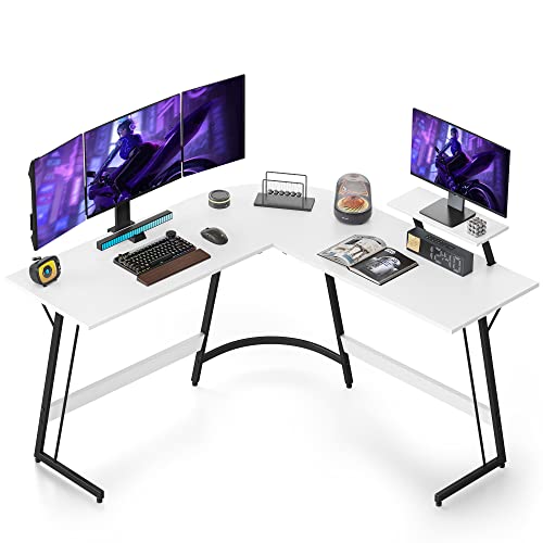 Cubiker L-förmiger Schreibtisch, Gaming Tisch mit Monitorständer, Pc Ecktisch Computertisch, 130 x 130 cm Eckschreibtisch für Büro, Platzsparend, Einfach zu Montieren Eck Tisch, Weiß von Cubiker