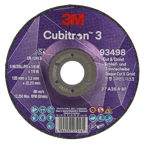 3M Cubitron 3 Cut and Grind Schruppscheibe, 93498, 36+, T27, 125 mm x 3,2 mm x 22,23 mm, EN, 10/Pack, 20 Stück/VE von Cubitron