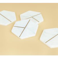 Hexa Marmor Untersetzer Mit Messing Inlay | Handgefertigt 100% Natürlichem von CuboHomes