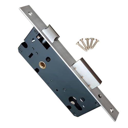 Cubstone Edelstahl 8525 Einsteckschloss, 85MM Center 25MM Backset Lock Body, Geräuscharm Satin Nickel Frame Türschloss für Innen-und Außentüren - Umkehrbare schräge Zunge(60mm) von Cubstone