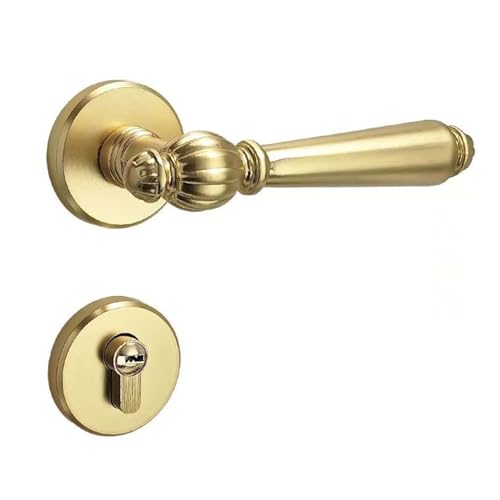 Cubstone Euro Hebelschloss,Messing-Schlafzimmertürschloss Massivholz-Zimmertürschloss Geteilter Geräuschloses Innenraum-Türbeschlag Set(Gold A,Silent) von Cubstone