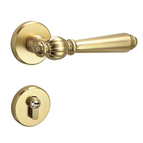 Cubstone Messing-Innentürschloss,Geräuschlos Geteiltes mechanisches Türschloss,Innentür Zimmertürschloss Bad Türschloss Türgriff Hebelschloss(Gold B,Silent) von Cubstone