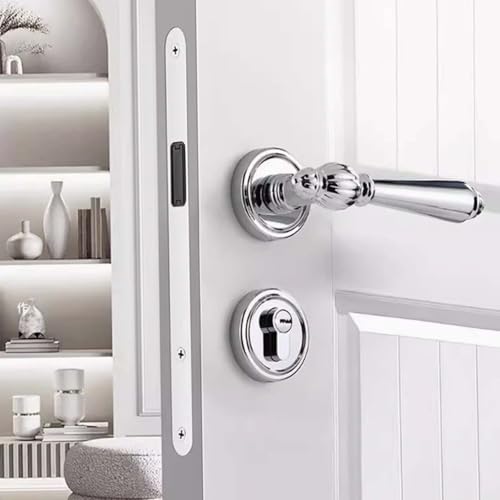 Cubstone Türbeschlag Set,Minimalistisches Schlafzimmertürschloss Geteiltes mechanisches Türschloss Haushalt Innen Geräuschloses Türschloss(Silver B,Magnetic) von Cubstone