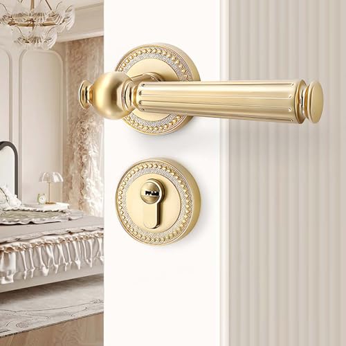 Retro-Hebelschloss Geteilte Türverriegelung Schlafzimmer Zimmer Holztürverriegelung Set Innenraum Geräuschlose Zimmertürverriegelung(Gold C,Silent) von Cubstone