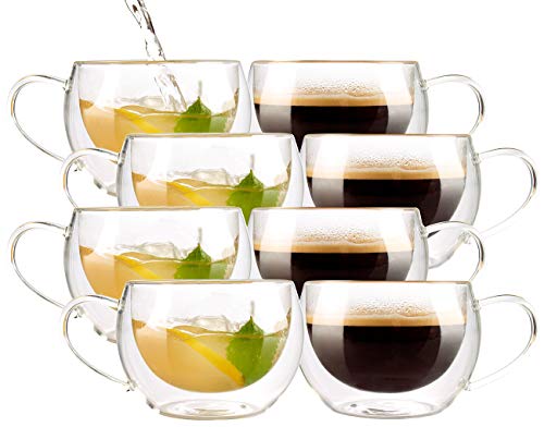 Cucina di Modena Glastassen doppelwandig: Doppelwandiges Kaffee- & Tee-Glas, 8er-Set (Doppelglas-Tassen, Gläs-Tassen als Geschenke, Doppelgläser) von Cucina di Modena