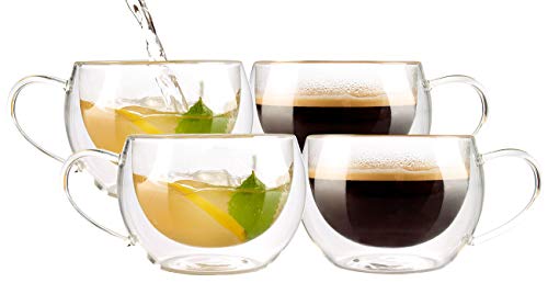 Cucina di Modena Becher doppelwandig: 4er-Set doppelwandige Kaffee- & Tee-Gläser (Doppelwandige Tassen Glas, Kaffeetasse Gläser, Doppelglas) von Cucina di Modena