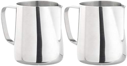 Cucina di Modena Messbecher: 2er-Set Edelstahl-Kännchen zum Aufschäumen, mit Mess-Skala, 580 ml (Sahnekannen, Sahnegießer, Espresso) von Cucina di Modena