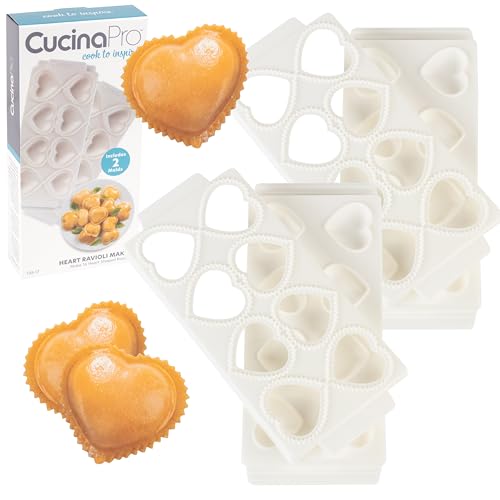 Herzen Ravioli-Maker – 2er-Pack ergibt 16 Pierogis, Knödel, Topfaufkleber oder Gebäck in Herzform – Raviolis sind 5.1x4.5 cm groß, tragbares Set, einfach zu bedienendes Nudelset und Geschenk von CucinaPro