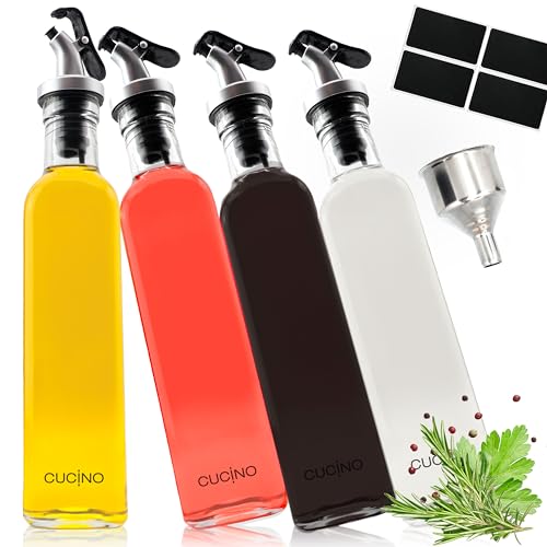 Cucino Essig und Ölflaschen mit Ausgießer - Set mit Trichter und Etiketten im 4er Pack - Ölflasche zum Befüllen mit Olivenöl, perfektes Dosieren 4x500ml Cucino Essig und Ölflaschen mit Ausgießer - Set mit Trichter und Etiketten im 4er Pack - Ölflasche zum Befüllen mit Olivenöl, perfektes Dosieren 4x500ml von Cucino