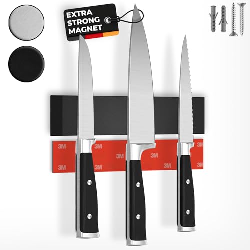 CUCINO Messer Magnetleiste selbstklebend - Vergleichssieger mit extra starkem Magnet - Einfache Montage mit 3M Klebeband ohne Bohren, Schwarz- 25cm von Cucino