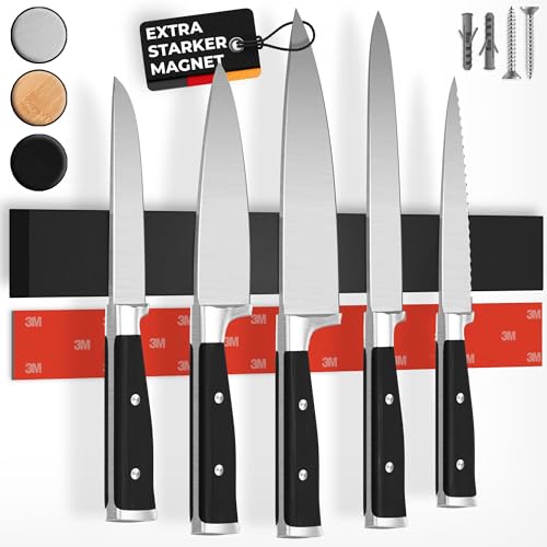 CUCINO Messer Magnetleiste selbstklebend - Vergleichssieger mit extra starkem Magnet - Einfache Montage mit 3M Klebeband ohne Bohren, Schwarz- 40cm von Cucino