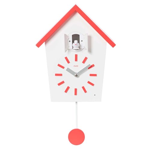 Cuco Clock Kuckucksuhr BAUERNHAUS, Pendeluhr Wanduhr, Moderne Schwarzwalduhr, 28,3 × 22,8 × 10,4cm, Pendeluhr mit Nachtruhefunktion, Vogelgezwitscher, Vogelstimme von Cuco Clock