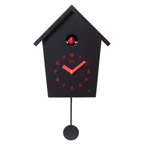 Cuco Clock Kuckucksuhr REIHENHAUS mit Pendeluhr Wanduhr, Moderne Schwarzwalduhr, 28,3 × 22,8 × 10,4cm, Pendeluhr mit Nachtruhefunktion, Vogelgezwitscher, Vogelstimme von Cuco Clock