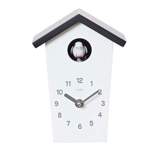 Cuco Clock Mini Kuckucksuhr HOCHHAUS, Wanduhr, Moderne Schwarzwalduhr, 17,0 × 12,4 × 9,0cm (LxBxH), Wanduhr mit Nachtruhefunktion, Kuckucksruf Vogelstimme, Quarzuhrwerk von Cuco Clock