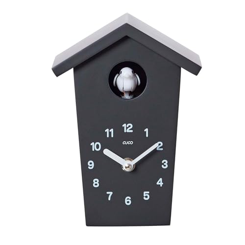 Cuco Clock Mini Kuckucksuhr HOCHHAUS, Wanduhr, Moderne Schwarzwalduhr, 17,0 × 12,4 × 9,0cm (LxBxH), Wanduhr mit Nachtruhefunktion, Kuckucksruf Vogelstimme, Quarzuhrwerk von Cuco Clock