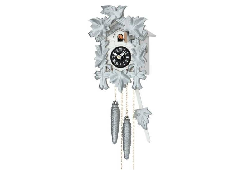 Cuco Clock Pendelwanduhr Kuckucksuhr Schwarzwalduhr "Silbervogel" Wanduhr aus Holz (15 x 17 x 24cm, 1 - Tage Werk, manuelle Nachtabschaltung) von Cuco Clock