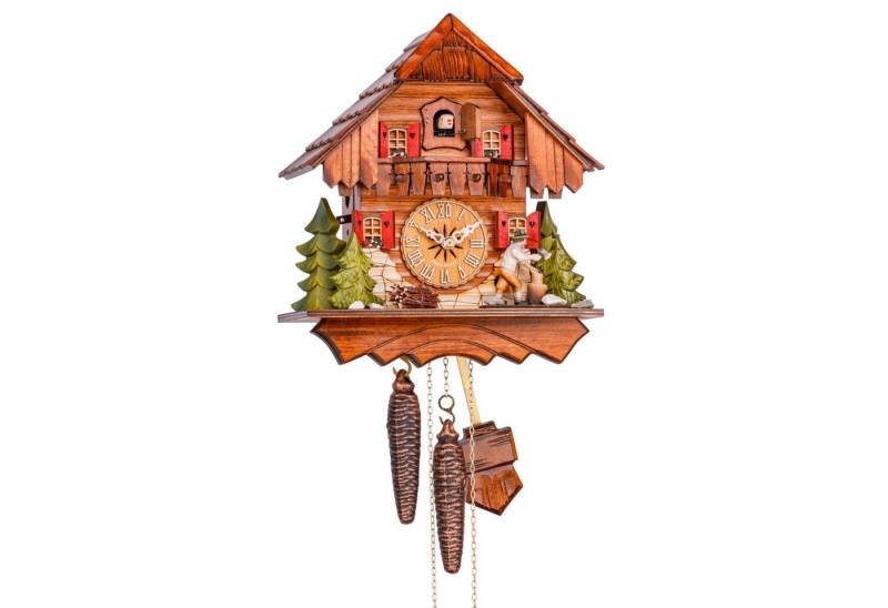 Cuco Clock Pendelwanduhr Kuckucksuhr Schwarzwalduhr "Der Holzhacker" Wanduhr aus Holz (17 x 23 x 26cm, 1 - Tage Werk, manuelle Nachtabschaltung) von Cuco Clock