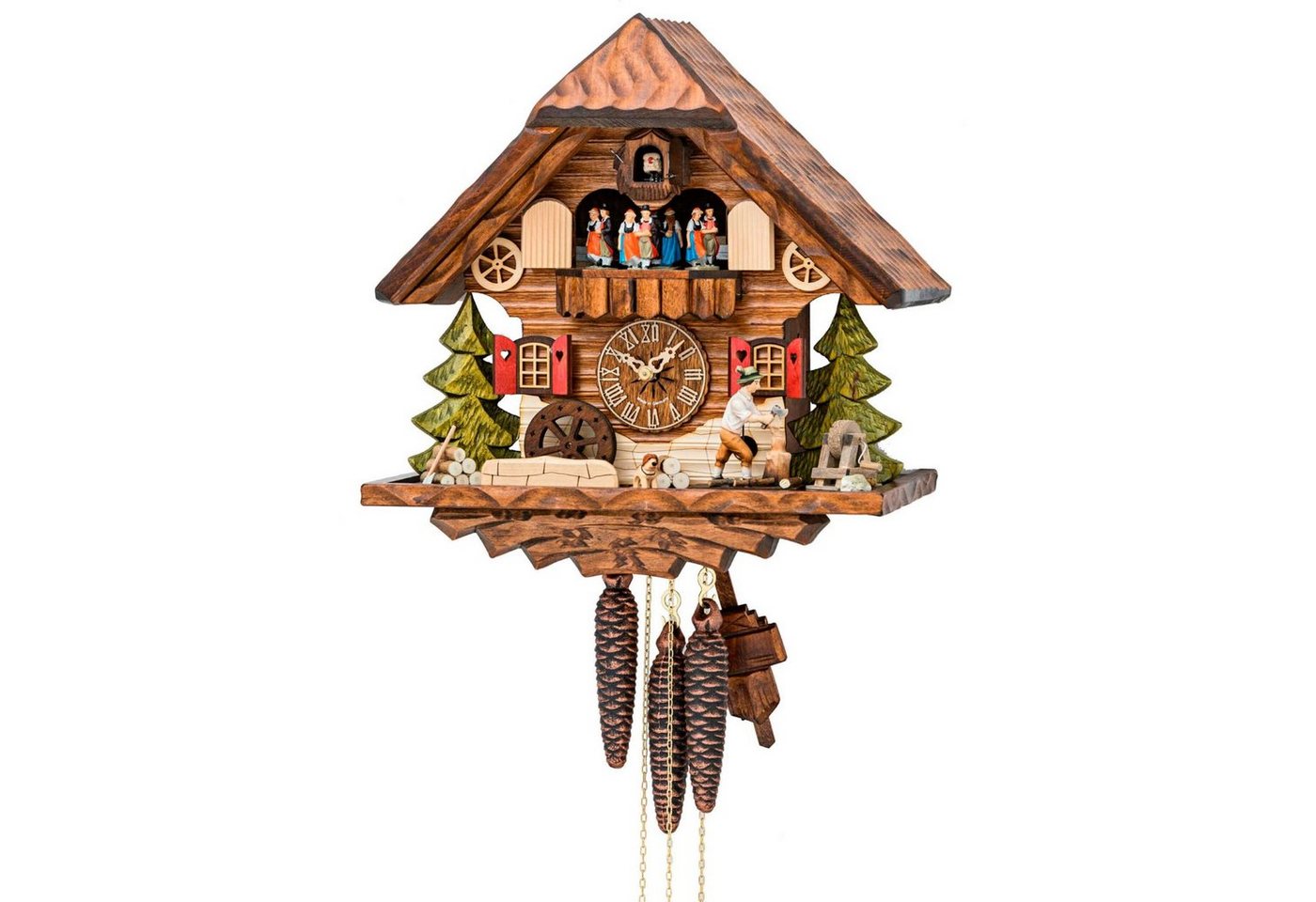 Cuco Clock Pendelwanduhr Kuckucksuhr Schwarzwalduhr Holzhacker mit Bernhardiner" Wanduhr Holz (20 x 32 x 33cm, 1 - Tage Werk, manuelle Nachtabschaltung)" von Cuco Clock