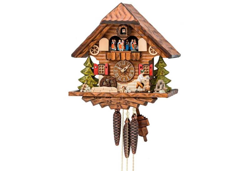 Cuco Clock Pendelwanduhr Kuckucksuhr Schwarzwalduhr "Holzhacker mit Bernhardiner" Wanduhr Holz (20 x 32 x 33cm, 1 - Tage Werk, manuelle Nachtabschaltung) von Cuco Clock