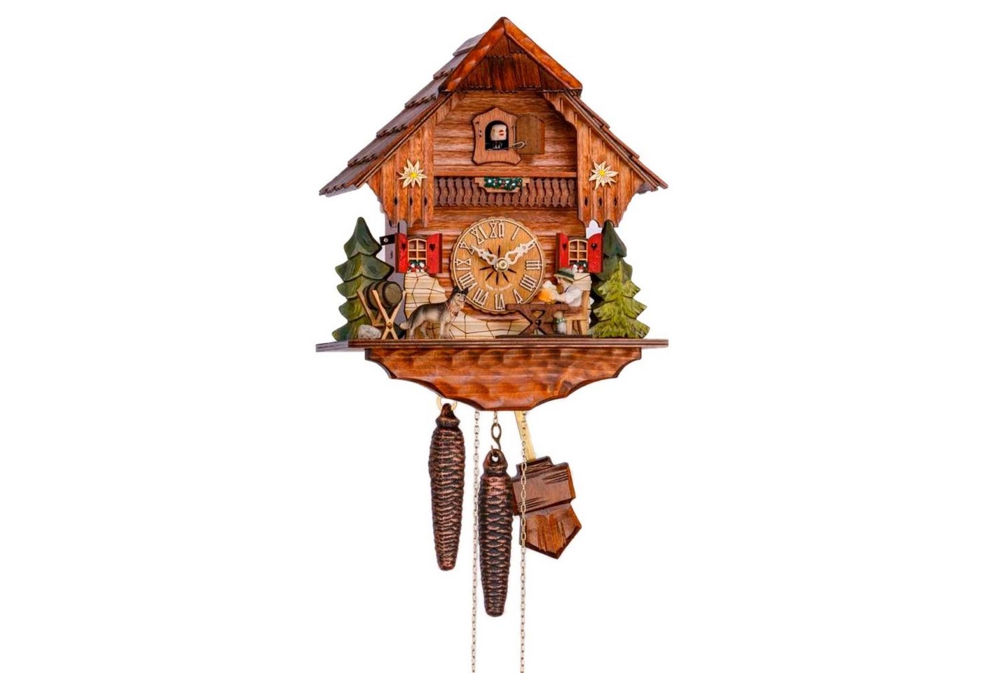 Cuco Clock Pendelwanduhr Kuckucksuhr Schwarzwalduhr Biertrinker mit Hund" Wanduhr aus Holz (17 x 23 x 26cm, 1 - Tage Werk, manuelle Nachtabschaltung)" von Cuco Clock