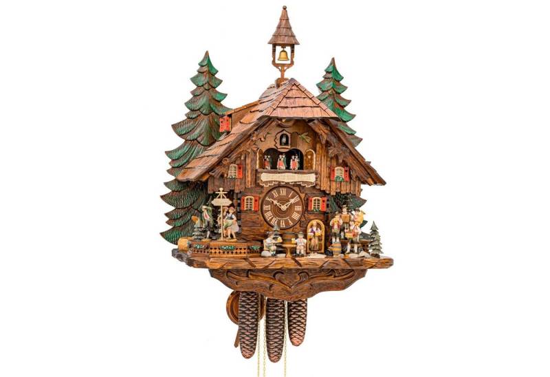 Cuco Clock Pendelwanduhr Kuckucksuhr Schwarzwalduhr "Waldkonzert" Wanduhr aus Holz (33 x 47 x 63cm, 8 - Tage Werk, automatische Nachtabschaltung) von Cuco Clock