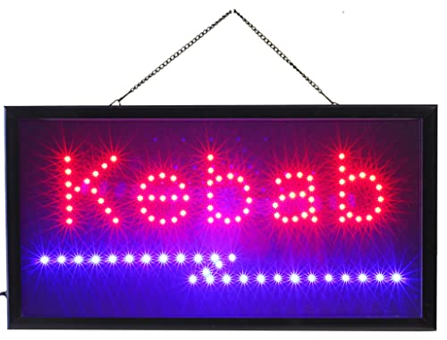 Helles LED-Schild mit Schriftzug "Kebab" 48 x 25 x 2 cm mit blauen LED-Blinkern von Cucuba