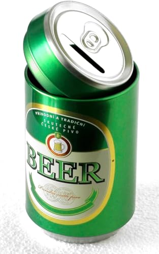 Spardose aus Blech aus Metall, kleines Bierglas, 33 cl, aufklappbar, Farbe Grün (12 x 6,5 cm) von Cucuba