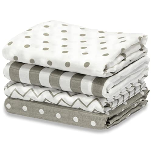 CuddleBug „Punkte und Streifen“ 4 Stück 120 cm x 120 cm Lange Baby Decke für Babys | 5 Farbkollektionen | Musselin Decke | Babydecke Mädchen oder Jungen | Babydecke Baumwolle von CuddleBug