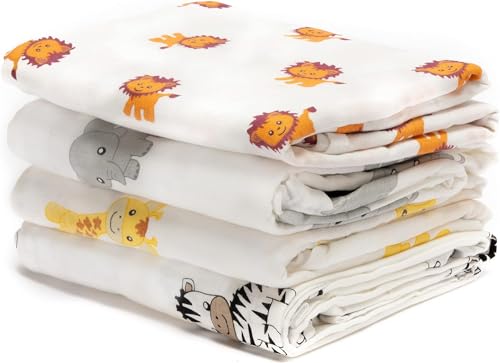 CuddleBug 4er-Pack Pucktücher 120x120 cm - 100% Baumwoll Musselin Tuch Baby, Pucktuch 120x120 cm, Atmungsaktive Baby Decke Neugeborenen, Pucksack Baby 0-3 Monate, Spucktücher Baby, Swaddle von CuddleBug