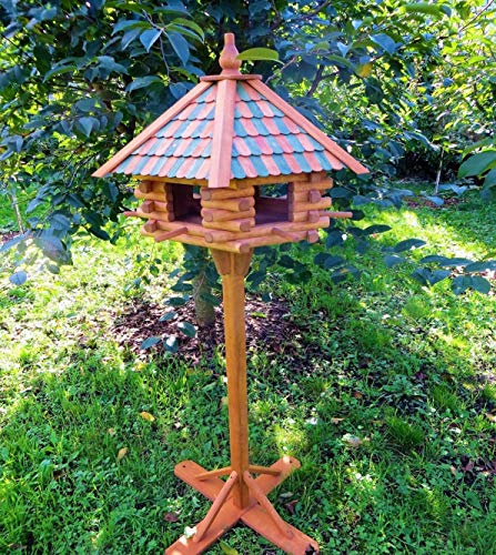 Cudek Figurenhandel XXL Holz-VOGELHAUS Premium Deluxe inkl. STÄNDER+DACHSCHINDELN~ca. 170 cm hoch~VORRATSFÜTTERUNG~SECHSECK~Garten VÖGEL DEKO von Cudek Figurenhandel