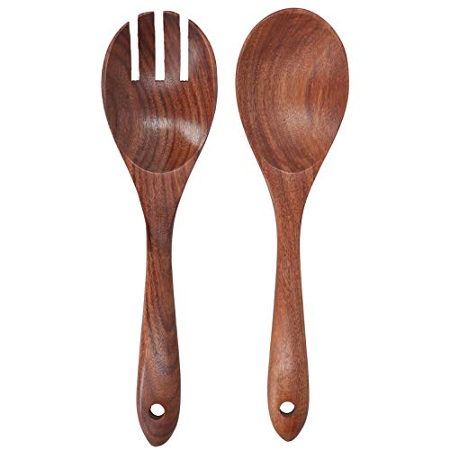 Cufaee Acacia Wood Salad Fork and Spoon, Handle Serving Utensils Set, Handcrafted Kitchen Utensils for Mixing, Tossing, Cooking von Cufaee