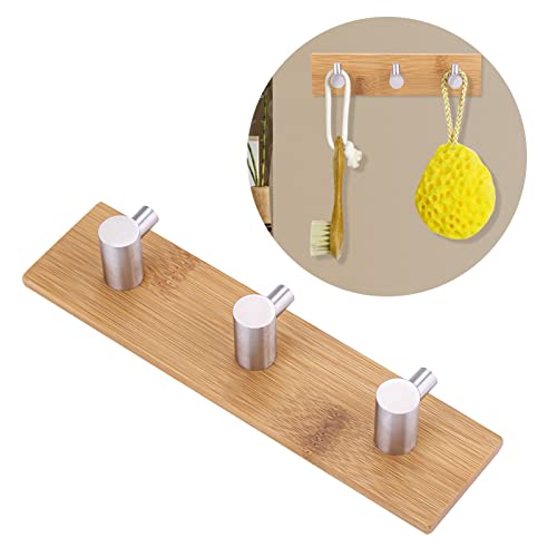 Cufaee Kleberhaken, Holz und Edelstahl -Schlüsselhalter für Wand, hängende Hochleistungsschlüsselbügel für Küchenschlafzimmer Badezimmer (Drei Haken) von Cufaee