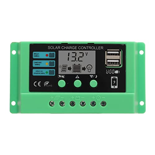 Cufaee -Solarladungscontroller, 12V 24 V Einstellung PWM Auto -Parameter, Solarpanelregler mit Einstellbarer LCD -Anzeigegrüne Schale (10a) von Cufaee