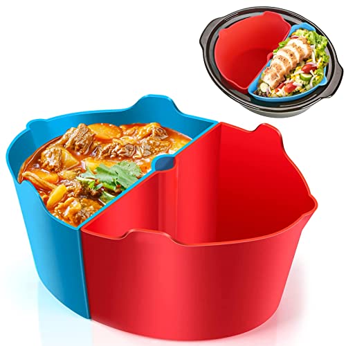 2Pcs Silicone Slow Cooker Liner, Slow Cooker Divider Liner fit 6 QT Crockpot, Wiederverwendbare Slow Cooker Trennwände, Spülmaschinenfester Silikon Trenneinsatz für Schongarer (Blau+Red) von Cuidongsheng