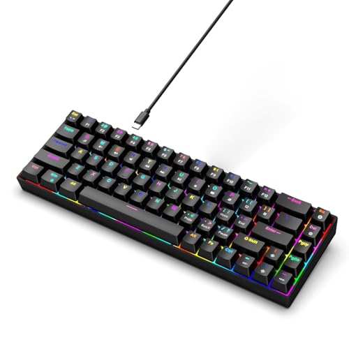 Cuifati 68 Tasten Kabelmechanische Tastatur, RGB Backlit -Gaming -Tastatur Heiße Swappable, Verkabeltes Computertastatur für Desktop- und Laptop -Computer 19 RGB Backlight Modi (Black) von Cuifati