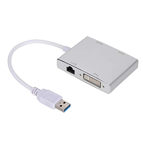 Cuifati HDMI-Adapter, Aluminiumlegierung Hochwertiger Multifunktionaler USB 3.0 zu VGA/HDMI/LAN/DVI-Konverteradapter mit HDMI- und VGA-Doppelausgang, Unterstützung Laptop-PC-Projektor HDTV-Fernseher von Cuifati