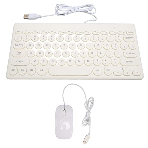 Cuifati Kabelgebundene Tastatur-Maus-Kombination, 78 Tasten, Runde Tastenkappen, Computertastaturen und 4-Tasten-Maus, Ergonomische Tastatur für das Büro (Weiß) von Cuifati