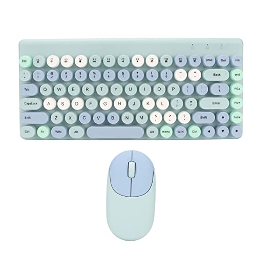Cuifati Kabellose Tastatur-Maus-Kombination, 2,4 GHz Buntes Niedliches Tastatur- und Maus-Set mit 86 Flexiblen Runden Retro-Schreibmaschinentasten, Ergonomisches Tastatur-Maus-Kit für (Blau) von Cuifati