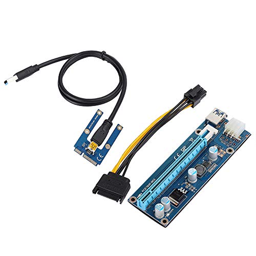 Cuifati PCI-E 16x Adapter, Extender Riser Kartenadapter mit USB 3.0 SATA 4Pin Stromkabel, für Grafikkarten-Mining von Cuifati
