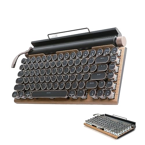 Cuifati Retro-Schreibmaschinentastatur, Schwarze Retro-Punk-Gaming-Tastatur mit RGB-Hintergrundbeleuchtung, Runde Metalltasten, Kabellose Mechanische BT5.0-Tastatur mit USB-Kabel, Blauer (Farbe der von Cuifati