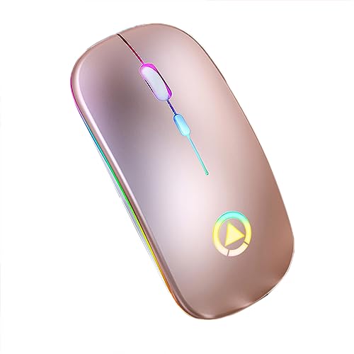 Cuifati Schlanke Drahtlose Maus mit Sieben Farbe Licht, Tragbare und Stille Büro-Laptop-Maus, Plug-and-Play-Design für PC, Desktop, Laptop (Roségoldene Bunte Atemlicht-Ladeversion) von Cuifati