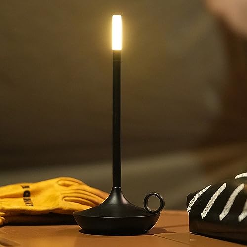 Cuifati Kabellose Tischlampe, Innovative Flammenlose Kerzenlampe, Touch-Steuerung, 3 Helligkeitsstufen Dimmbar, Minimalistische Metall-Ambientelampe Warmes gelbes Licht (BLACK) von Cuifati