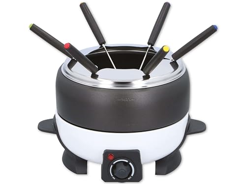 Cuisinier Deluxe Fondue Set - 6 Personen - Elektrisch - Edelstahl - Fleischfondue - Käsefondue - Schokofondue - Schwarz und Weiß von Cuisinier